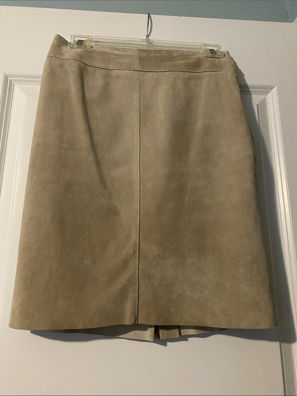 VINTAGE Express Suede Midi Skirt in Light Tan. 100% LEATHER.